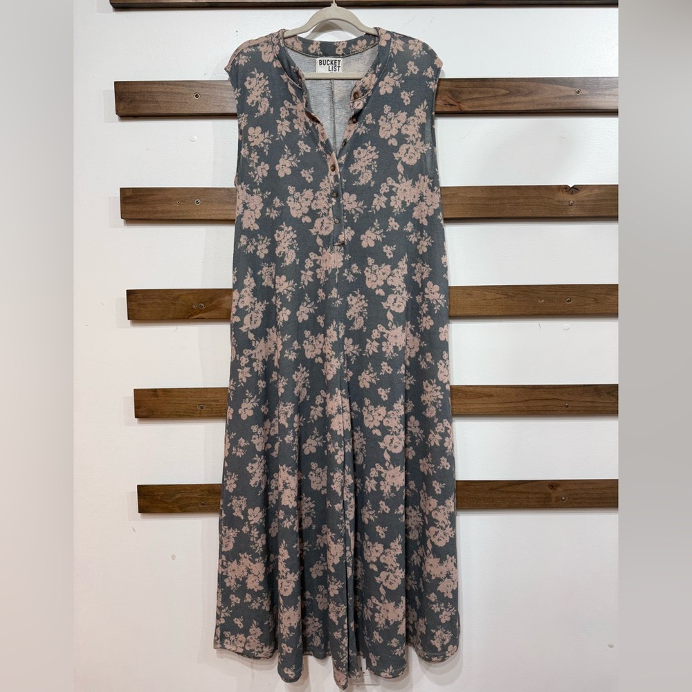 BUCKETLIST Floral Maxi Jumpsuit in Green and ivory